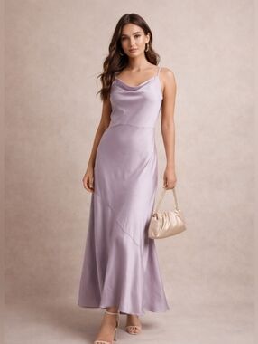 NWT Forever 21 Lavender Satin Slip Maxi Dress Cowl Neck Sleeveless Elegant Y2K